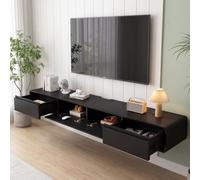 NOYHHAV Mueble de TV de Madera Maciza,Mueble de TV Flotante, Mueble Bajo de Pared para TV, Adecuado para el Salón y el Dormitorio,Negro 220CM