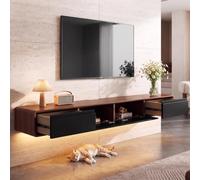 NOYHHAV Mueble de TV de Madera Maciza,Mueble de TV Flotante, Mueble Bajo de Pared para TV, Adecuado para el Salón y el Dormitorio,Negro/Marrón 220CM-LED