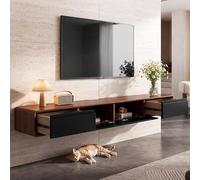 NOYHHAV Mueble de TV de Madera Maciza,Mueble de TV Flotante, Mueble Bajo de Pared para TV, Adecuado para el Salón y el Dormitorio,Negro/Marrón 220CM