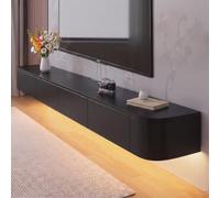 NOYHHAV Soporte Flotante para TV, Estantes para TV Montados En La Pared con Puerta, Consola Multimedia para（Negro con Luces LED 220CM）