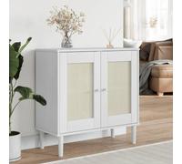 Nqyjm Aparador SENJA aspecto de ratán blanco, 80 x 35 x 80 cm, madera de pino, armario de cocina, armario moderno y mucho espacio de almacenamiento para su salón