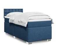 Nqyjm Cama con somier con colchón azul, 90 x 190 cm, estructura de tela con somier, cama tapizada para dormitorio, marco de cama con somier, patas de apoyo, cama doble/individual, modelo botones