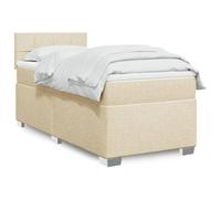 Nqyjm Cama con somier con colchón, color crema, 90 x 190 cm, estructura de cama tapizada para dormitorio, marco de cama con somier, patas de apoyo doble/cama individual modelo bloque con cuadrados