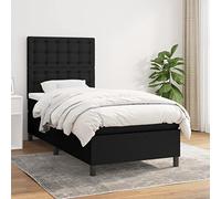 Nqyjm Cama con somier con colchón, color negro, 90 x 190 cm, estructura de cama con funda de tela y cabecero, adecuado para camas individuales, dobles y juveniles, modelo botones