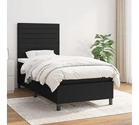Nqyjm Cama con somier con colchón, color negro, 90 x 190 cm, estructura de cama con funda de tela y cabecero, adecuado para camas individuales, dobles y juveniles, modelo de rayas horizontales