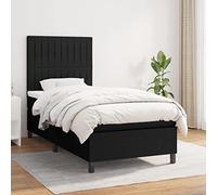 Nqyjm Cama con somier con colchón, color negro, 90 x 190 cm, estructura de cama con funda de tela y cabecero, adecuado para camas individuales, dobles y juveniles, modelo de rayas verticales