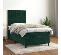 Nqyjm Cama con somier con colchón, color verde oscuro, 90 x 190 cm, terciopelo con funda de terciopelo y cabecero, adecuado para camas individuales, dobles y juveniles, modelo de rayas verticales