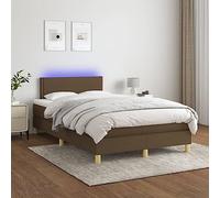 Nqyjm Cama con somier con colchón y LED, color marrón oscuro, 120 x 200 cm, tela moderna, fácil de montar, moderna cama doble para dormitorio, modelo de habitación de invitados, plano con clavos