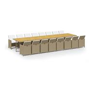 Nqyjm Sillón de muebles de jardín Conjunto de 17 piezas Jardinería con Cojines Beige Poli Rattan, mesa de asiento con 16 sillas para 16 personas, muebles de balcón para terraza, jardín LH1