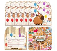 NTEVXZ 20pcs Capybara Tarjetas de Invitación para Niños, 50pcs Pegatinas de Capybara, Fiesta de Cumpleaños Infantil o Fiesta Temática