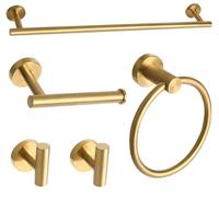 Ntipox Juego de 5 piezas de accesorios de baño de acero inoxidable SUS304 de 24 pulgadas, juego de toallero, colgador toallas, toallero lavabo, kit de accesorios de baño dorado montado en la pared