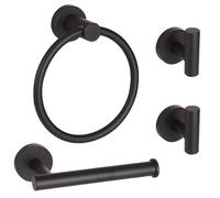 Ntipox - Juego de Accesorios de baño de Acero Inoxidable de 4 Piezas, Incluye toallero de aro para Toalla de Mano, portarrollos para Papel higiénico y 2 Ganchos para Albornoces, Negro Mate