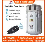 Nueva cerradura de puerta Invisible inteligente, cerradura oculta sin diseño de orificio de cerradura, cerradura de Control remoto Invisible con 5 controladores remotos Invisible Door Lock - Silver