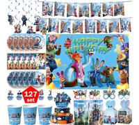 Nuevas Decoraciones de Cumpleaños de la Película Zootopia 2, Platos y Vasos, Globos de Judy y Nick, Bolsas de Dulces, Pancarta, Fondo, Artículos de Fiesta para Niños 50Pcs Set