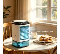 Nuevo Enfriador de Aire Evaporativo Portátil Silencioso 2026, Tanque de Agua de 900 ml, Ventilador de Escritorio de 3 Velocidades con Humidificador de 7 Colores para Hogar, Viajes y Oficina White