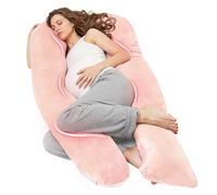 Nuliie Almohada Embarazada Dormir, Cojin Embarazada en Forma de U, Almohada Embarazo para Soporte de Espalda, Caderas y Piernas, Almohada para Embarazadas con Funda de Terciopelo Lavable (Rosa)