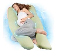Nuliie Almohada Embarazada Dormir en Forma de U, Cojin Embarazada con Funda de Tela Fresca y Lavable, Almohada Embarazo para Soporte de Espalda, Caderas y Piernas (Verde Claro Refrescante)