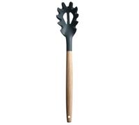 NULYLU Cucharón Perforado de Silicona para Espaguetis Mango de Madera, Utensilio de Cocina para Escurrir y Servir Pasta en Casa Color Gris