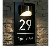 Números de Casa Exterior con Luz Solar LED, Placa de de Acrílico Impermeable con Grabado Láser 3D Personalizable, Letrero para Puerta Exterior zm (4 Tamaños, 16 Fuentes, 3 Colores)(Negro-Blanco)