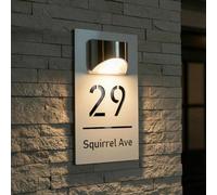 Números de Casa Exterior con Luz Solar LED, Placa de de Acrílico Impermeable con Grabado Láser 3D Personalizable, Letrero para Puerta Exterior zm (4 Tamaños, 16 Fuentes, 3 Colores)(Blanco-Negro)