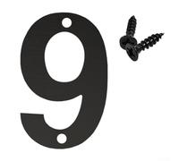 Números de casa flotantes de acero inoxidable de 4 pulgadas, color negro para placas de dirección para pared de puerta de buzón, accesorios de fácil montaje incluidos para identificación del hogar (9)