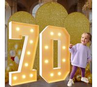Números iluminados de 4 pies, número 70 de marquesina gigante, marco de números de mosaico gigante, marco de bricolaje, kit de espuma precortada, decoración de cumpleaños, cartón, color blanco