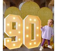 Números iluminados de 4 pies, número 90 de marquesina gigante, marco de números de mosaico gigante, marco de bricolaje, kit de espuma precortada, decoración de cumpleaños, cartón, color blanco
