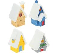NUOBESTY 4 Piezas Casas en Miniatura para Villa Navideña en Tonos Claros, Luces LED y Detalles para Adornos de Exterior y Hogar