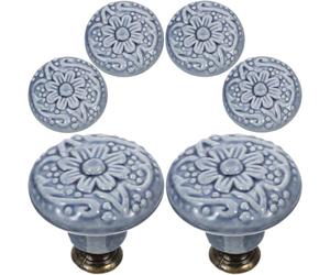 NUOBESTY 6 Piezas Tiradores Ceramica para Armarios y Cajones de Cocina, Pomos de Cerámica Azul Superficie Lisa y Diseño Elegante para Cómodas y Cajoneras