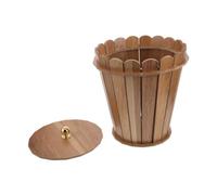NUOBESTY Papelera de Madera Cubo de Basura Redondo Color Caqui Estilo Rústico con Tapa para Uso Doméstico y Lavadero