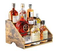 Nuovoware LED Iluminado Licor Botella Display Estante, 3 Paso Madera Encimera Licor Estante Cercas y Manijas Portátil, 12-Botella Whisky Display Vino para Home Bar, Marrón