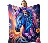 Nuphtun Manta de Franela Grande 200x200 cm, Caballo Azul, AQ4228 | Ligera y cálida, para Cama Sofá o Oficina, para Adultos Mascota Infantil, Fácil de Cuidar, Regalo Ideal para La Familia