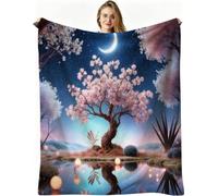 Nuphtun Manta de Franela Grande 200x200 cm, Cerezos en Flor Azules, AQ4174 | Ligera y cálida, para Cama Sofá o Oficina, para Adultos Mascota Infantil, Fácil de Cuidar, Regalo Ideal para La Familia