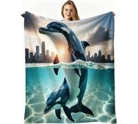 Nuphtun Manta de Franela Grande 200x200 cm, Delfín Gris, AQ2674 | Ligera y cálida, para Cama Sofá o Oficina, para Adultos Mascota Infantil, Fácil de Cuidar, Regalo Ideal para La Familia