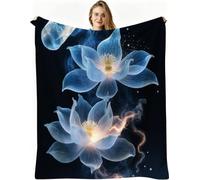 Nuphtun Manta de Franela Grande 200x200 cm, Flores Azules, AQ2956 | Ligera y cálida, para Cama Sofá o Oficina, para Adultos Mascota Infantil, Fácil de Cuidar, Regalo Ideal para La Familia