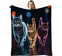Nuphtun Manta de Franela Grande 200x200 cm, Gato de Colores, AQ4204 | Ligera y cálida, para Cama Sofá o Oficina, para Adultos Mascota Infantil, Fácil de Cuidar, Regalo Ideal para La Familia