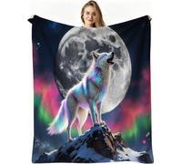 Nuphtun Manta de Franela Grande 200x200 cm, Lobo Blanco, AQ4072 | Ligera y cálida, para Cama Sofá o Oficina, para Adultos Mascota Infantil, Fácil de Cuidar, Regalo Ideal para La Familia