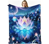 Nuphtun Manta de Franela Grande 200x200 cm, Loto Azul, AQ4576 | Ligera y cálida, para Cama Sofá o Oficina, para Adultos Mascota Infantil, Fácil de Cuidar, Regalo Ideal para La Familia