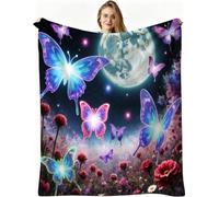 Nuphtun Manta de Franela Grande 200x200 cm, Mariposa Azul, AQ2986 | Ligera y cálida, para Cama Sofá o Oficina, para Adultos Mascota Infantil, Fácil de Cuidar, Regalo Ideal para La Familia