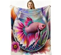 Nuphtun Manta de Franela Grande 200x200 cm, Pez Rojo, AQ3820 | Ligera y cálida, para Cama Sofá o Oficina, para Adultos Mascota Infantil, Fácil de Cuidar, Regalo Ideal para La Familia