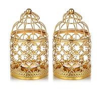 Nuptio 2 Piezas De Metal Pequeño Tealight Colgante Linterna De Jaula, Centros De Mesa Decorativos Vintage De Boda y Fiesta, Oro