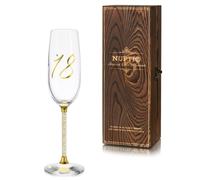 Nuptio Champagne Copas 18 Regalos: Cristal Flauta Oro Cumpleaños Personalizadas con Caja Madera para Mujer Chica 7.04oz