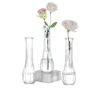 NUPTIO Floreros de Cristal para Flores de Boda: 3 Piezas 21,7cm Alto Florero Pequeño para de Centro de Mesa - Florero Decorativo Estriado para Fiesta Inauguración Casa Decoración