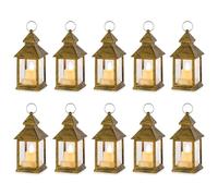 NUPTIO Vela Linternas Decoraciones Halloween: 10pcs Oro Parpadeo Led Velas Candelita Mini Linterna Colgante Con Adornos Navidad Vintage Marroquí Mesa Sala Estar Interior Al Aire Libre Ramadán