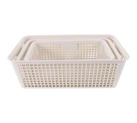 NUSITOU Conjunto de 3 Cestas de Almacenaje de Color Blanco con Asas Dobles, Contenedores de Plástico Pp para Organizar Objetos Pequeños en Casa o Aula