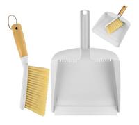 NUTKIT Juego de Recogedor De Escoba Pequeña,Combo de Cepillo y Recogedor Portátil con Mango de Bambú,Cepillos Barrer de Migas,Escoba de Escritorio Que Ahorra Espacio,para Mesa,Cajón, Teclado(Blanco)