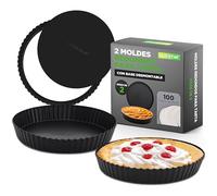Nutrichef 2 moldes de tarta desmontables para repostería, Ideales para quiche y bizcochos, De 23 cm, Acero al carbono antiadherente con distribución uniforme del calor, Incluye 100 papeles pergamino