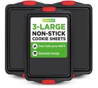 NutriChef Bandeja antiadherente para hornear galletas, 2 bandejas de metal grandes y medianas, bandejas de horno antiadherentes de calidad profesional con bordes con bordes, garantizado que no se
