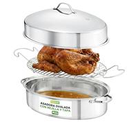 Nutrichef bandeja ovalada para honear, Con separador, Tapa, Asadera, Asas, Rejilla extraible, Ideal para cocinar pavo, Pollo, Guisos, Acero inoxidable, Apto para lavavajillas
