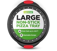 NutriChef Bandeja para pizza de 32 cm - Perforated Non-Stick Carbon Steel Baking Tray with Silicone Handle